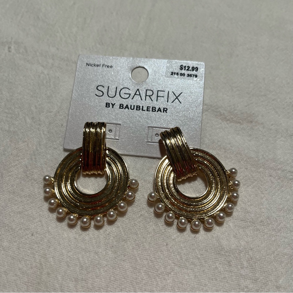 NWT Sugarfix Bauble Bar Gold & Pearl Round Earrings